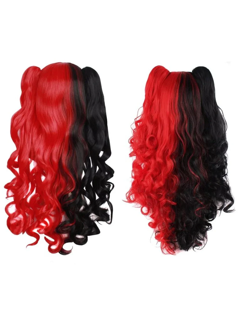 Women's Black Red Synthetic Lolita Long Curly Clip On Ponytails Cosplay Wigs